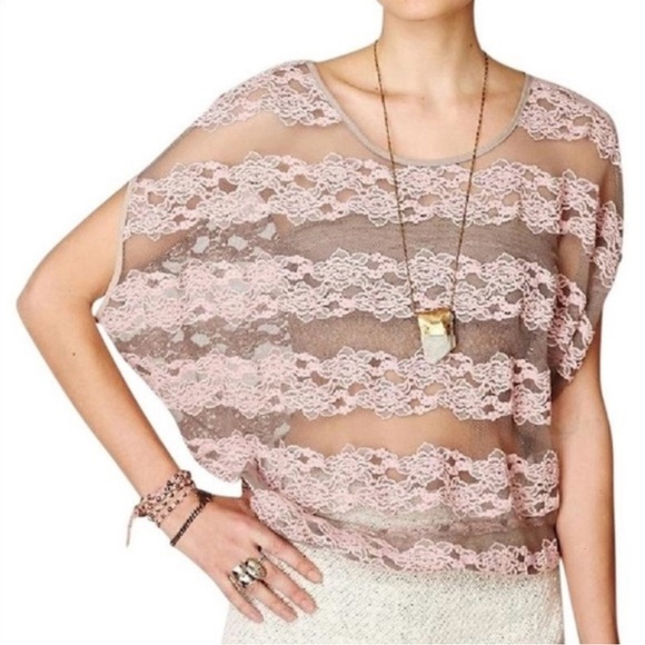 Free People Tops - Free People Sheer Mesh & Floral Lace Plunging Back Top